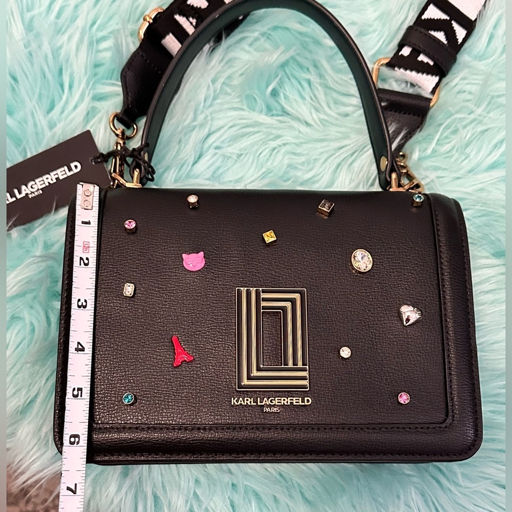 Karl Lagerfeld Paris Black Embellished Women's Handbag NEW! FIRM 65% OFF! - Picture 11 of 12